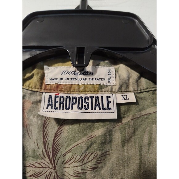 Aeropostale Hawaiian Shirt Mens XL Button Up Green Floral Short Sleeve - Picture 13 of 16